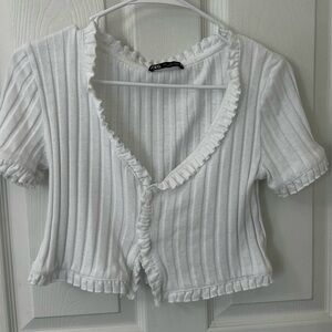 Zara White Ribbed Women's Top